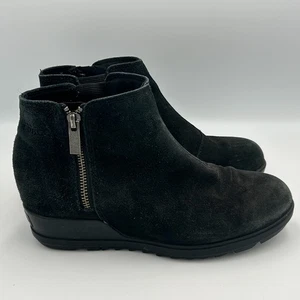 Sorel Womens Evie Black Nubuck Leather Low Hidden Wedge Ankle Booties Zip Size 8 - Picture 1 of 12