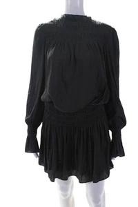 Do+Be Womens Satin Smocked Long Sleeve A-Line Button Up Mini Dress Gray Size L - Picture 1 of 6