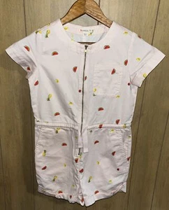 Crewcuts Canvas Jumpsuit Shorts Girls 7 Pink Zip Front Drawstring Waist Fruit - Picture 1 of 6