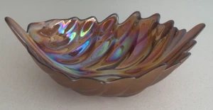 Moderne Ackam Karneval Glas irisierende Bronze Blattform Schale Truthahn - Bild 1 von 12