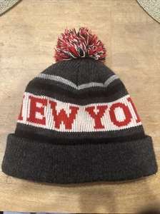 NEW YORK UNISEX ONE SIZE CUFFED Gray Red Black DOUBLE THICK KNIT POM POM BEANIE - Picture 1 of 5
