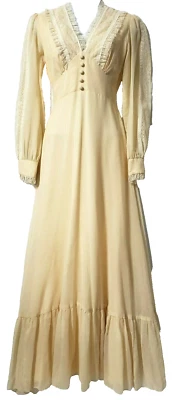 Vestido de novia vintage XS S mezcla de lino encaje marfil pradera romance victoriano Foto 1 de 4