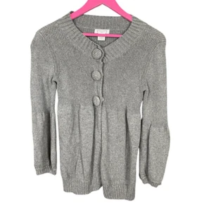 AphOrism Gray Button Cardigan Sweater Girls XS Ribbed Bishop Sleeves Vintage Y2K - Picture 1 of 8