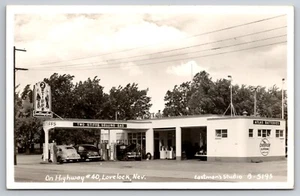 2 Stiffs Selling Gas Station Lovelock Nevada NV Highway 40 c1940 Real Photo RPPC - Picture 1 of 2
