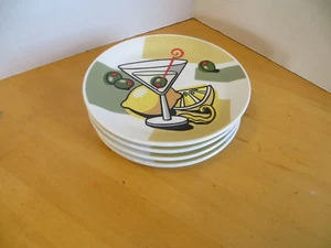 Appetizer Plate  Classic Martini & Olive  Barware  Dessert Plate Set Of Four (4) - Picture 1 of 10