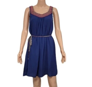 ANTHROPOLOGIE ESLEY Blue Sleeveless Colourful Knit Neckline A-Line Dress Size M - Picture 1 of 10