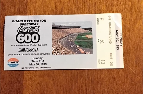 Vintage NASCAR Charlotte 1993 Coca-Cola 600 Ticket Stub  Dale Earnhardt Winner Cover