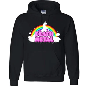 🔥 Death Metal Funny Unicorn Rainbow Hoodie Cute fantasy Pet Rock Music gift tee - Picture 1 of 10