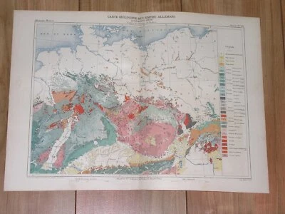 1888 ANTIQUE MALTE-BRUN GEOLOGICAL MAP OF CENTRAL EUROPE GERMANY POLAND BOHEMIA - Image 1 of 4