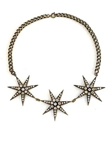 Vintage Joseff Halskette Strass 3 Sieben Punkte Sterne signiert - Bild 1 von 7
