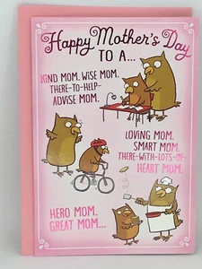 Hallmark Happy Mother's Day Card Best Great MOM FUNNY Owls 8x5.5 NEW POP UP Out - Picture 1 of 3