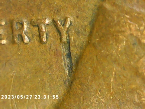 1947 D Lincoln Wheat Cent - Field Restricted Strike Through "Y" in LIBERTY Cover