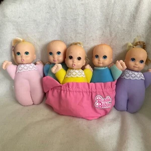 Vintage Cap Toys "Bundle of Babies" Toy 5 Dolls and Pink Carry Bag READ - Picture 1 of 22