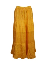 Boho Long Skirt Cotton A-LINE MUSTARD Gypsy Hippy Chic Summer Tiered Skirts S/M