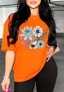 Plus Size Floral Print Casual Round Neck Short Sleeves T-Shirt 5X - Picture 1 of 3