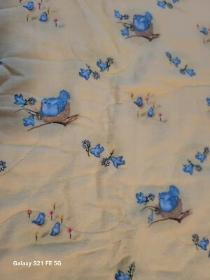 Cobb County baby quilt club handmade yellow/ blue bird blanket 66 x 36 fleece - Image 1 of 4