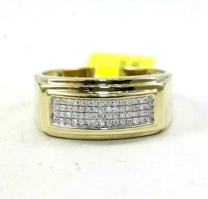 Natural Round Diamond Cluster 3 Row Wide Men's Ring Band 14k Yellow Gold .23Ct - Picture 1 of 5