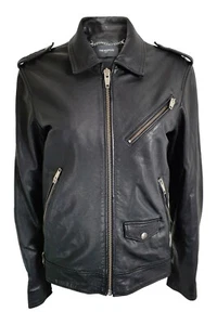 THE KOOPLES schwarz gewaschene Lämmer Leder Reißverschluss vorne Bikerjacke (XS) - Bild 1 von 3