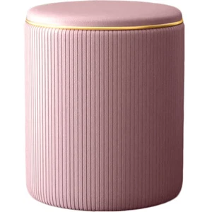 Pouf Contenitore Ecopelle Rosa Decoro Oro Poggiapiedi Seduta Imbottita 35x45cm - Foto 1 di 8