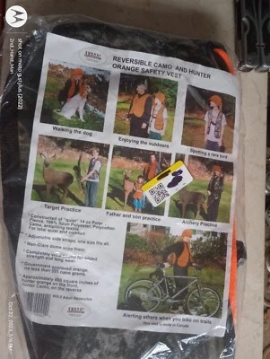 NEW/SEALED ANAGAL ADULT SIZE REVERSIBLE CAMO HUNTER ORANGE SAFETY VEST - Image 1 of 3
