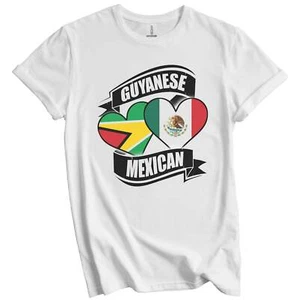 Guyanese Mexican Hearts Guyana Mexico Flags T-Shirt - Picture 1 of 3