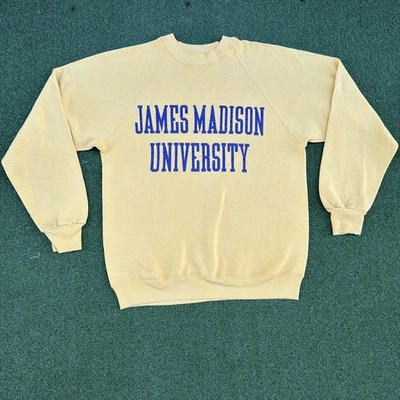 复古 80 年代 Russell James Madison University 卫衣男式黄色美国大号 — 第 1/4 张图片