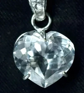 Naturale 27 KT Bianco Zaffiro Taglio a Cuore 925 Pendente Argento Certificato - Foto 1 di 10