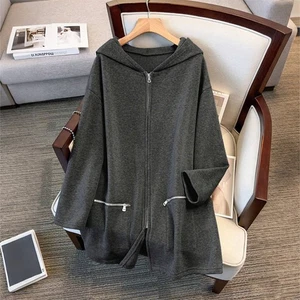 Übergröße Damen Fleece Kapuzenjacke Herbst Jacke Lose Freizeitjacke mit Taschen - Bild 1 von 17