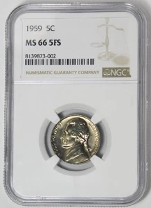 1959 Jefferson Nickel High Grade - Low Pop! NGC MS-66 5FS - Picture 1 of 2