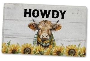 Howdy Door Mat, Highland Cow Kitchen Doormat, Howdy Highland Sunflower Cow - Picture 1 of 6