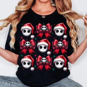 Jack Skellington Sombrero de Papá Noel Navidad Coqueta Arco Gótico Vacaciones Camiseta Hombres Mujeres - Imagen 1 de 3