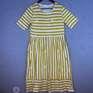 Orange Creek Midi Dress Women's Large Yellow White Striped Pockets Stretch Comfy - Picture 1 of 12