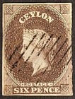 Ceylon 1857-59, 6d. Brown Stamp Used (SG6a)