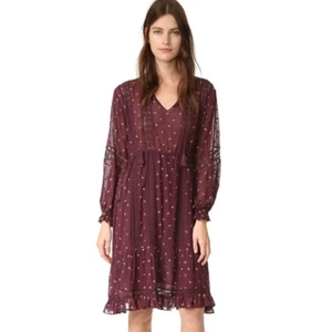 ULLA JOHNSON Myna Kleid Blumen Spitze V-Ausschnitt Midi Bauern Rüschen Boho, Größe 0 - Bild 1 von 13