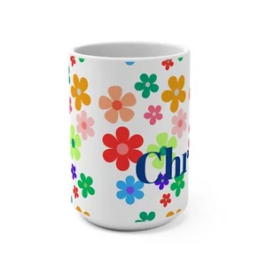 Boho Groovy Blume personalisiert - individuelle Keramik Kaffeetasse, Hippie Tasse, Tee - Bild 1 von 5