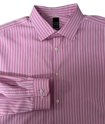 $135 Camisa de Vestir IKE BEHAR Calce Ajustado Rosa Rayas 17.5 34/35 Abotonada Foto 1 de 4