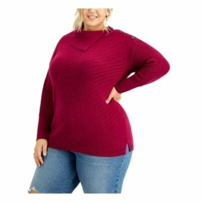 Precio de venta sugerido por el fabricante $57 Suéter magenta con botones y sobre acanalado texturizado tejido Style & Co 2X Foto 1 de 2