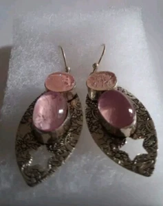 TRIPLET OPAL GEMSTONE 925 STERLING SILVER PLATED EARRINGS - Picture 1 of 1