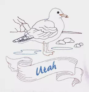 STATE BIRD-UTAH-CALIFORNIA GULL MACHINE EMBROIDERED FLOUR SACK DISH TOWEL - Picture 1 of 2