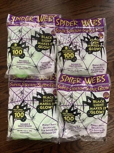 Halloween Spider Web Super Stretch Scary Party Decor 400 Sq Ft Lot 4 Spiders - Picture 1 of 3