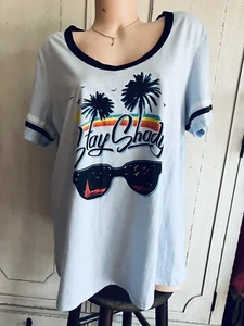 Women’s Blue “Stay Shady” Sunglass T Shirt V Neck Cold Crush Plus Sz 2X NWOT - Picture 1 of 4
