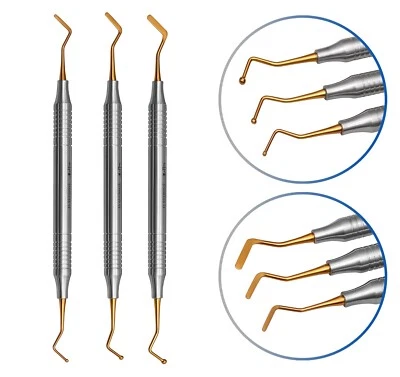 MIUK 3 Pcs Dental Composite Filling Instrument Gold Titanium Coated 8 MM Handle