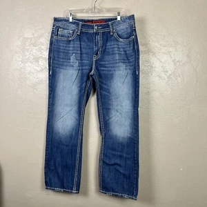Rock and Roll Jeans Herren 38 x 32 blau Straight Double Barrel Hose helle Waschung - Bild 1 von 19
