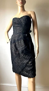 Monique Lhuillier Women's 6 Strapless Black Lace Cocktail Dress - Picture 1 of 12