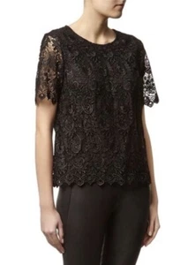 125 £ Reiss Garda schwarze kurzärmlige Spitzenbluse UK 8 - Bild 1 von 8