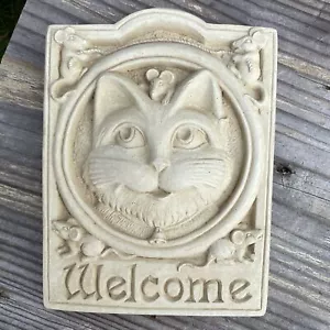 5,5" Carruth Welcome Cat 1W Mäuse 1992 Zement Acryl Guss Relief Außenwand - Bild 1 von 4