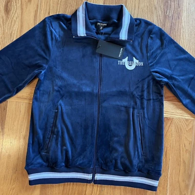 NOVO Vestido Jaqueta de Pista True Religion World Tour Veludo Azul Tamanho P Varejo $139 - Imagem 1 de 4