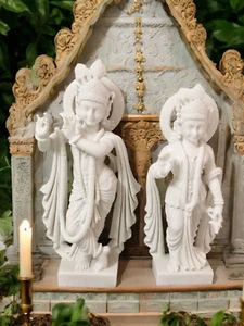 Decoraciones modernas de inauguración de casa y regalo de 24" de mármol blanco Lord Radha & Krishan Murti - Imagen 1 de 8