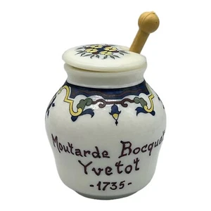 Moutarde Bocquet Yvetot 1735 Mostaza Olla Tapa y Cuchara Hecho en Dijon Francia - Imagen 1 de 12