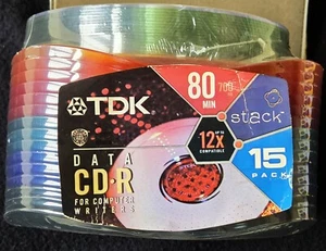 TDK CD-R 80 min 700MB 15 STACK Disks Certified Plus Computer Writers 12X - NEW - Picture 1 of 2